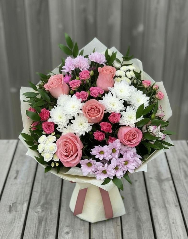 Букет цветов из: Альстромерии, Гвоздики, Розы и Хризантемы в Мельчевке