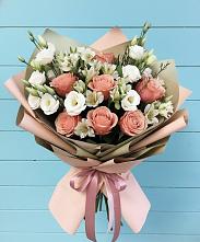 Букет цветов из:  Розы, Альстромерии и Лизиантусы в Мельчевке