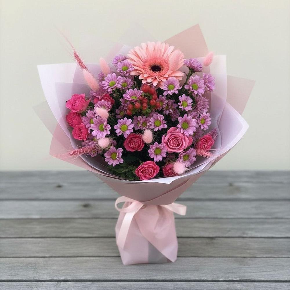 Букет цветов из: Розы, Герберы и Хризантемы в Мельчевке