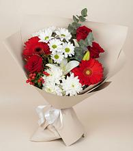 Букет цветов из:  Розы, Хризантемы, Герберы и Лилии в Мельчевке