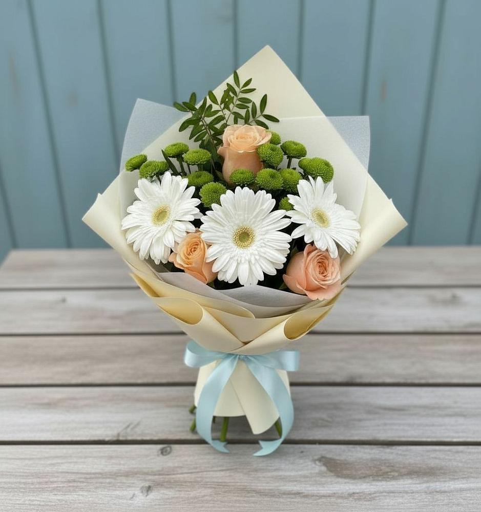 Букет цветов из: Герберы, Розы и Хризантемы в Мельчевке