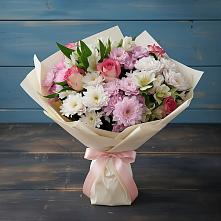 Букет цветов из:  Хризантемы, Альстромерии и Розы #REPLACE_PRED# Мельчевке