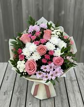 Букет цветов из:  Альстромерии, Гвоздики, Розы и Хризантемы в Мельчевке