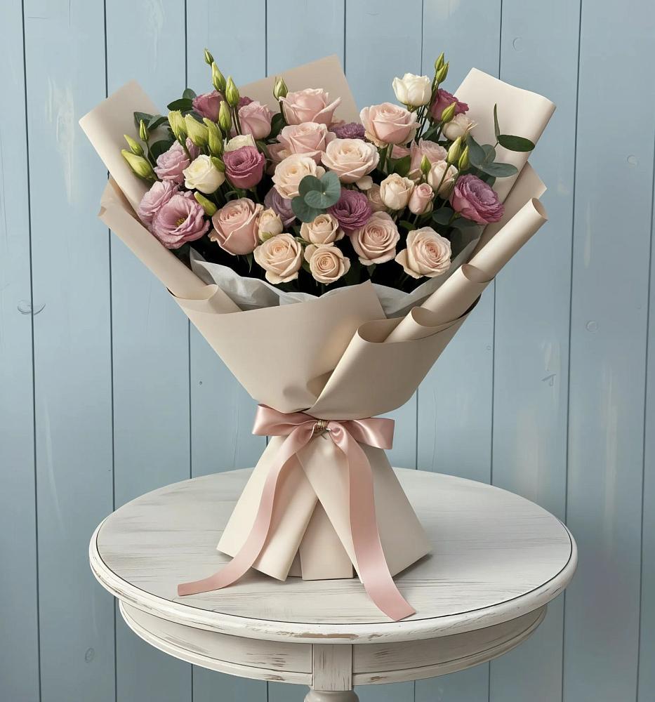 Букет цветов из: Розы и Лизиантусы в Мельчевке