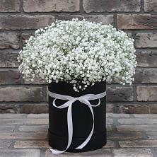 Цветочная композиция из Гипсофила в шляпной коробке в Мельчевке
