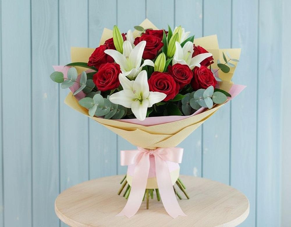 Букет цветов из: Лилии и Розы в Мельчевке